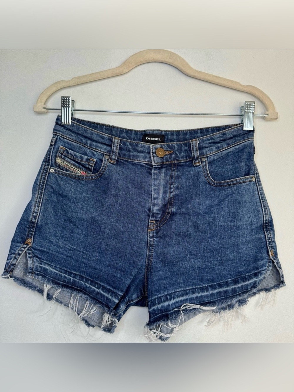 DIESEL DE SABY 0KARG Women Denim Jean Shorts‎ Raw Edge Vintage Slim Size 23